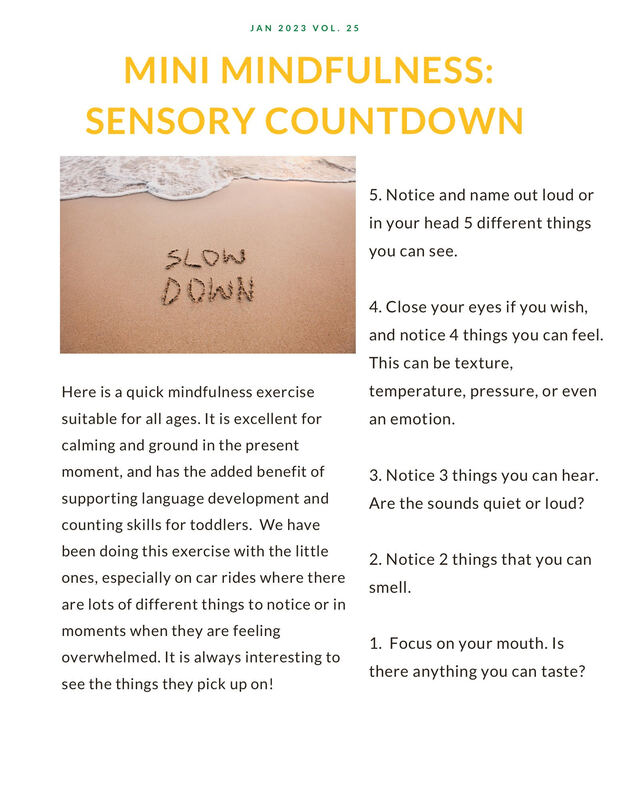 Sensory countdown mindfulness exercise for all ages that helps work on language development and counting skills.